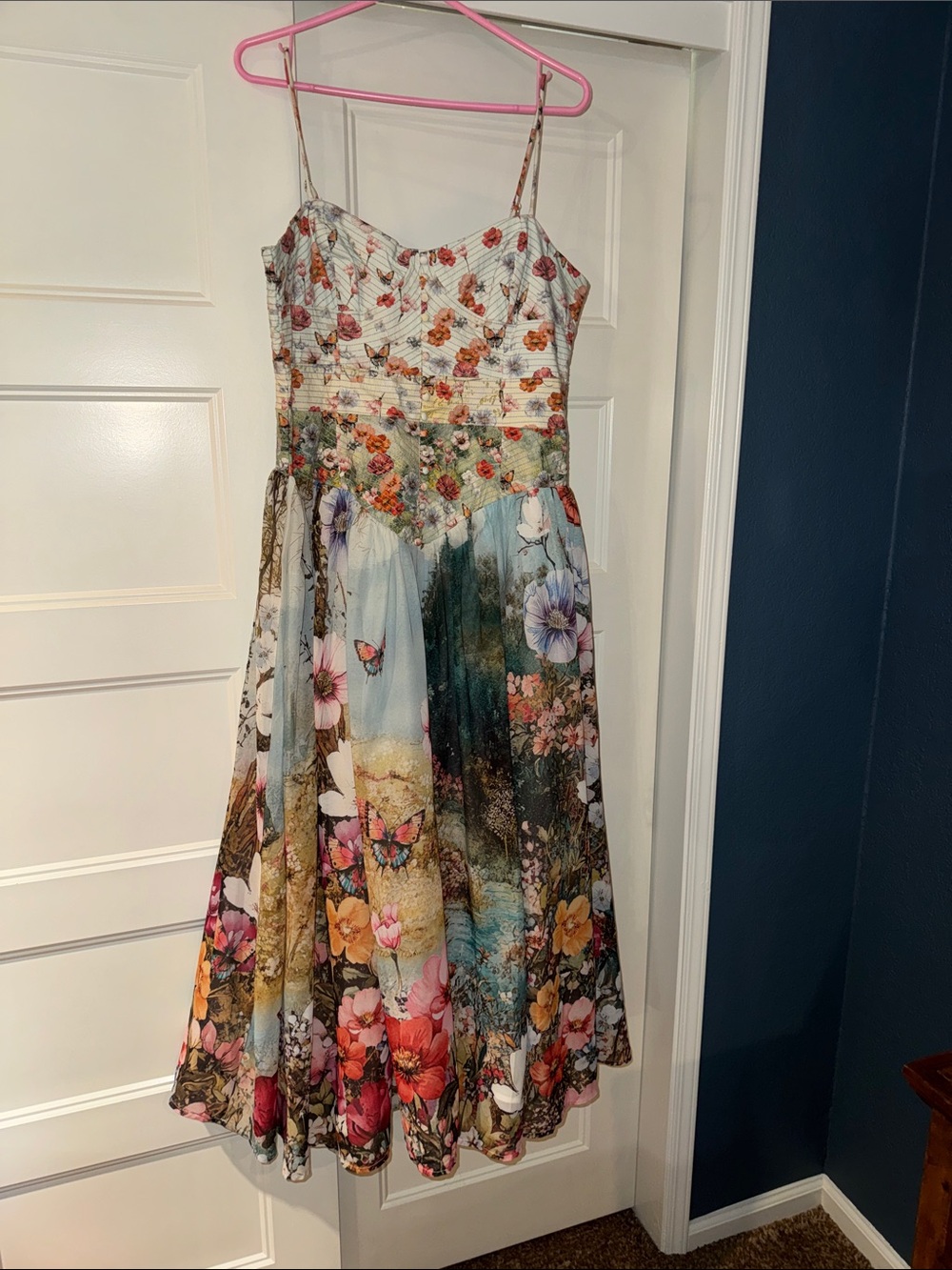 Anthropologie Floral & Butterfly Midi Dress - Multicolor